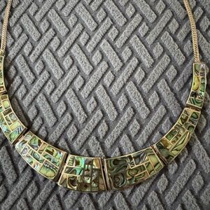 Elegant Gold and Green Mosaic Necklace